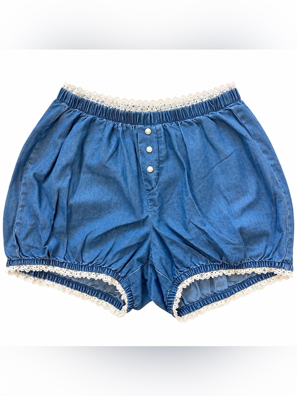 NWT Aerie S Chambray Bloomer shorts lightweight blue denim-look Y2K lace chic